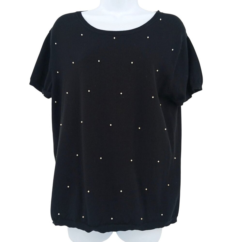 Evan Picone Black Pearl Short Sleeve Sweater Medium Preppy Twee Coquette